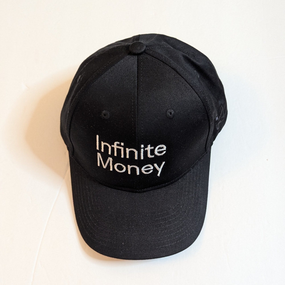Black Cap with White 'Infinite Money' Embroidery